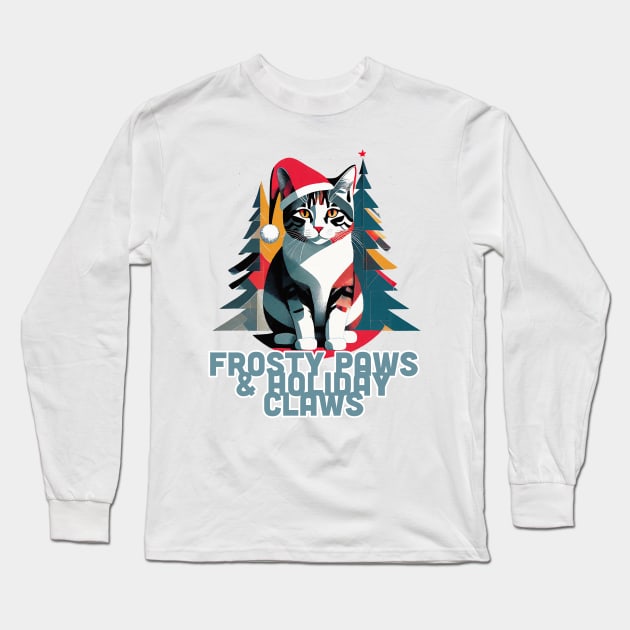 Frosty Paws and Holiday Claws Long Sleeve T-Shirt by KittyKanvas Creations